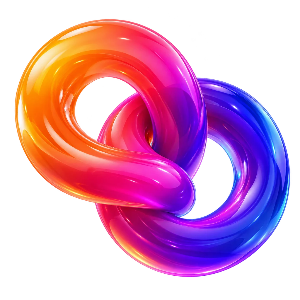 Abstract composition: two interlocking rings in the iooli colours